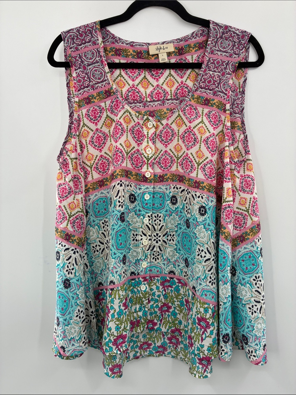 Style & Co. Multicolor Printed Sleeveless Button-Front Tank siz Large